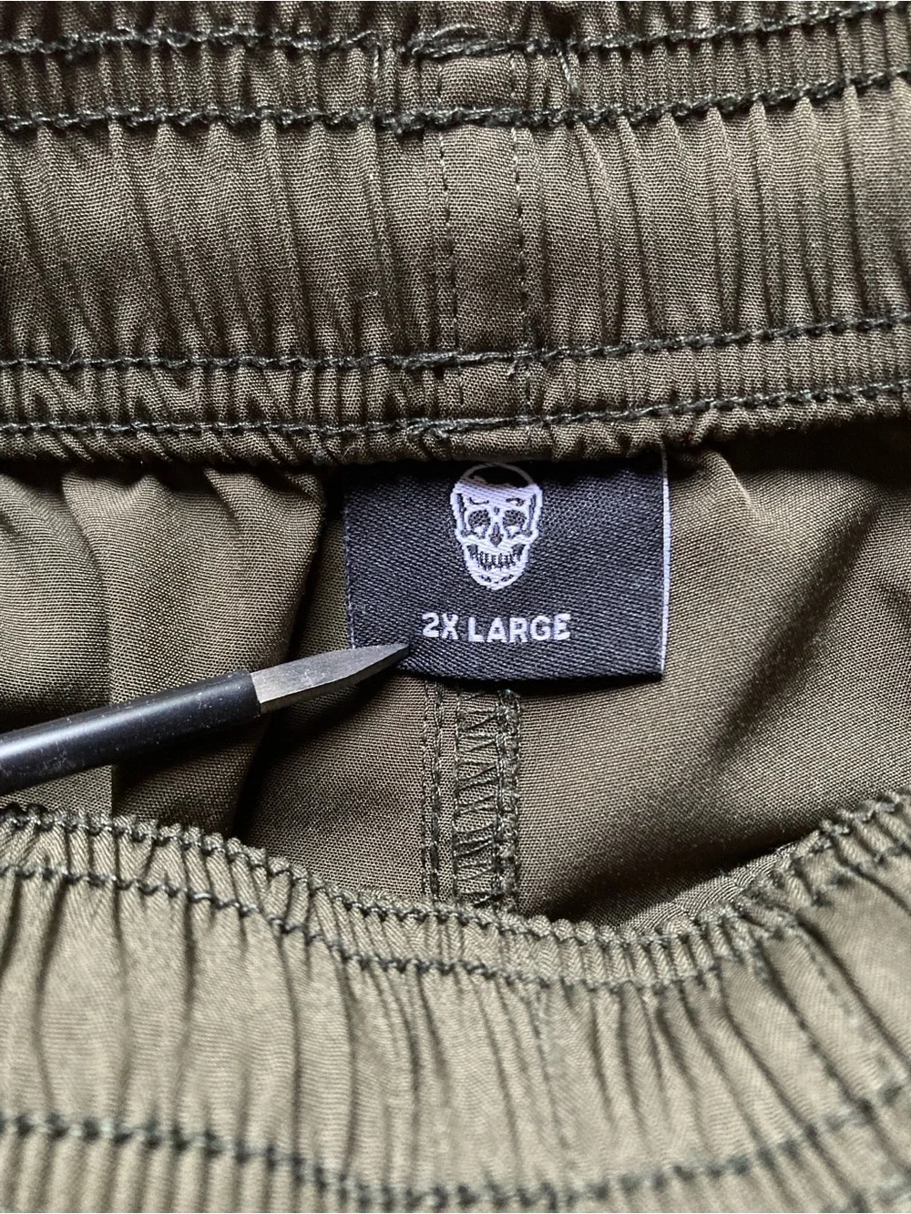 Gymreapers Mens XXL Olive Green Stretch Athletic Shorts Skull Logo 8” Inseam